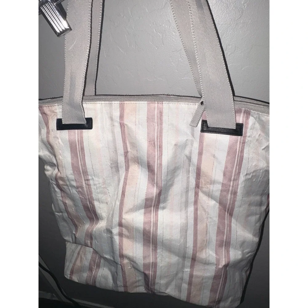 JuJuBe Diaper Bag Tote Pink Gray Striped Baby Bag Large Zip Top